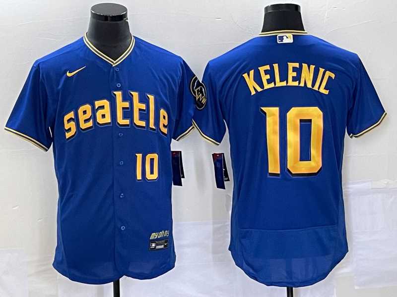 Mens Seattle Mariners #10 Jarred Kelenic Number Blue 2023 City Connect Flex Base Stitched Jerseys